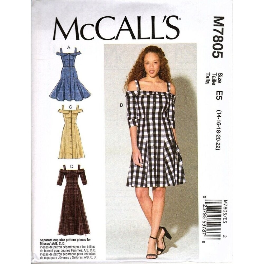 McCall's M7805 Misses 14 to 22 Off The Shoulder Dresses Uncut Sewing Pattern New